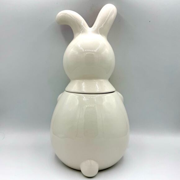 Pier 1 Imports China Easter Bunny Cookie Jar White Spring Flowers - Picture 5 of 7
